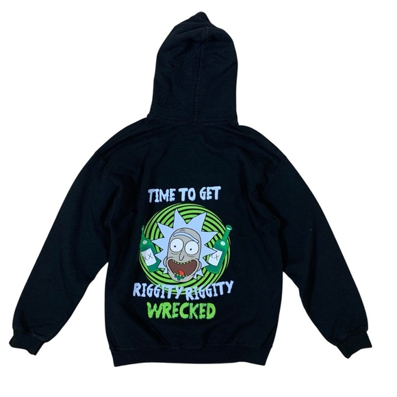 Rick And Morty Hoodie Black Graphic Cartoon Pullover Medium - Picture 2 of 3